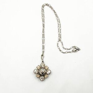 Chanel Silver CC Argyle Crystal Pendant Necklace